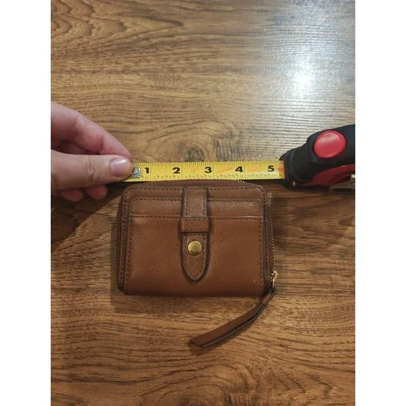 Fossil Fiona Goat Leather Wallet Brown Folding Snap Closure Full Zip Classic - Picture 5 of 6